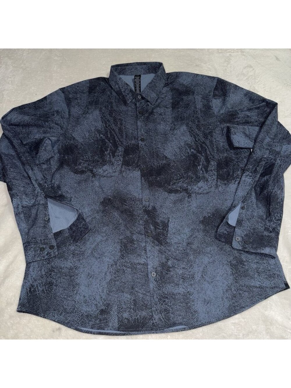 Lululemon Mens XXL Button Down Shirt Blue Black Abstract Long Sleeve Stretch